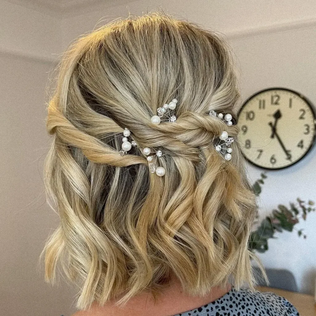 Short Hair Half Up with Pearls